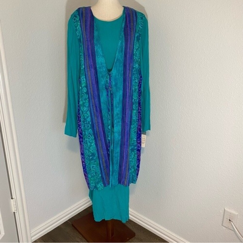NWT  Sharon Anthony Vtg Dress & Jkt Purple Green Print L Slv Size 14W
